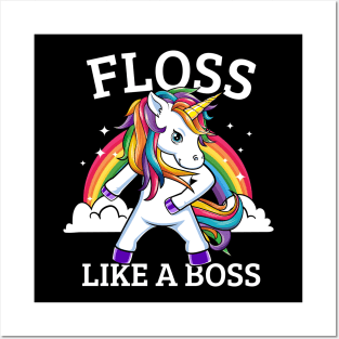 Floss Like A Boss Rainbow Unicorn Dance Posters and Art